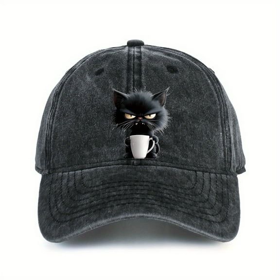 Stylish Cotton Baseball Cap with Black Cat Design – Adjustable, Breathable, SunProtective Casual Hat for Women & Men, Perfect for Outdoor Activities