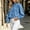 Sky Blue, variant on Purcolt Womens Cropped Denim Jacket Y2K Vintage Stand Neck Long Sleeve Button Down Jean Coat Comfort Casual Loose Fit Short Shacket Streetwear