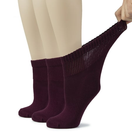 

HUGH UGOLI Women s Cotton Diabetic Ankle Socks Wide Loose & Stretchy Seamless Toe & Non Binding Top Semi Cushion 3 Pairs Burgundy Shoe Size: 9-12