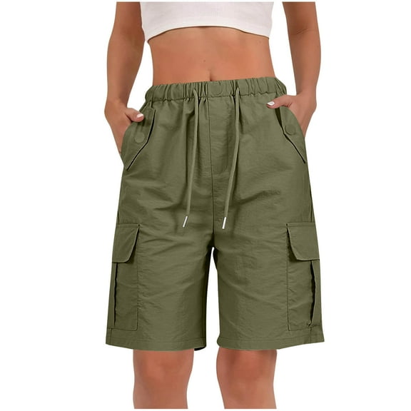 Bermuda Shorts for Women Summer Quick Dry Cargo Shorts with Pockets Outdoor Drawstring Knee Length Hiking Short