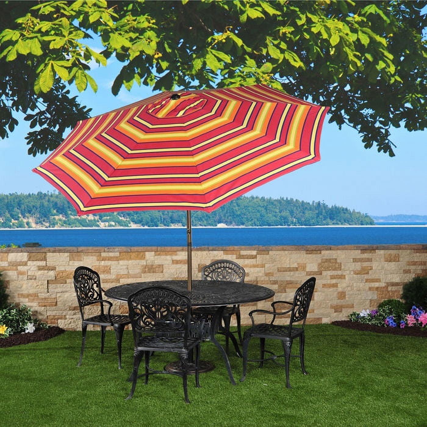 allen roth red wheat stripe market 9-ft patio umbrella Sunnydaze Outdoor with Tilt & Crank, Awning Stripe, 9ft select 32 Pole Counter Table Height (34 Signature Select 9Ft Market Umbrella
