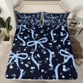 thumbnail image 2 of Homewish Girls Bow Knot Twin Sheet Sets,Cartoon Rose Floral Twin Fitted Sheet,Blue Black 03 For Kids,Luxury Bedroom Decor,3-Piece, 2 of 7