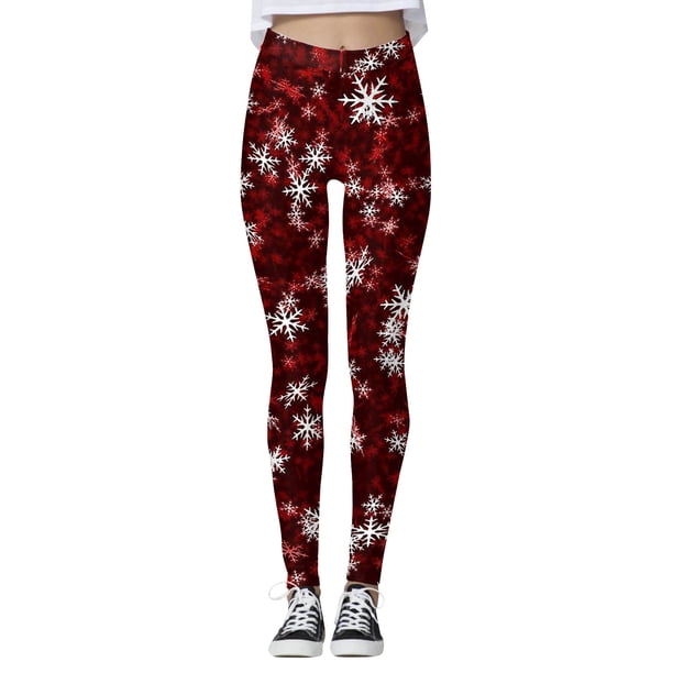 Gibobby Leggings Deportivos de Yoga Pantalones estampados navideños personalizados para mujer, polainas personalizadas para polainas para correr, polainas navideñas de muñeco de nieve (Vino, L)