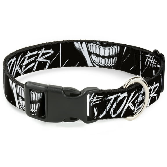 DC Comics Pet Collar, Dog Collar Plastic Buckle, The Joker Smiling Eyes Sketch Close Up Black White, 7 to 8.5 Inches 0.5 Inch Wide