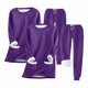 thumbnail image 2 of Puntoco Conjunto De 2 Piezas De top De Manga Larga Cálido De Terciopelo Grueso Con Bolsillo Y Cuello Redondo De Color Sólido Para Mujer + Pantalones De Terciopelo Morado S, 2 of 3