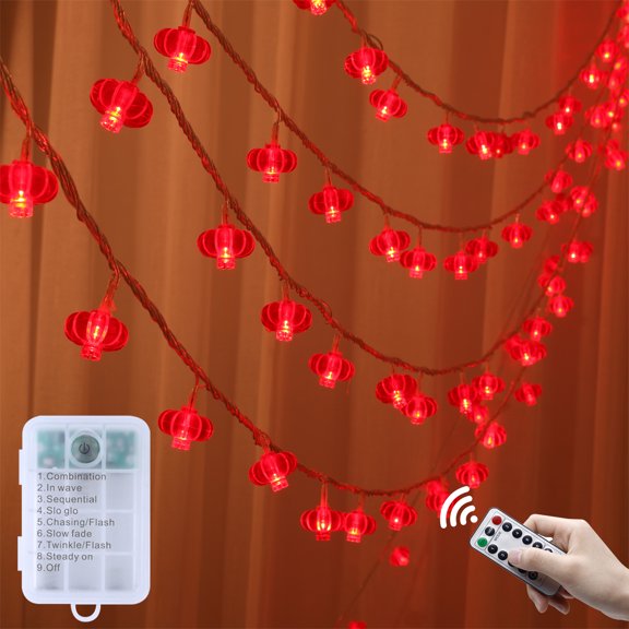 DYstyle 8 Modes String Lights LED Red Lanterns String Lights Battery Operated Fairy String Lights For Wedding,Spring Festival,Party Decoration,Christmas.