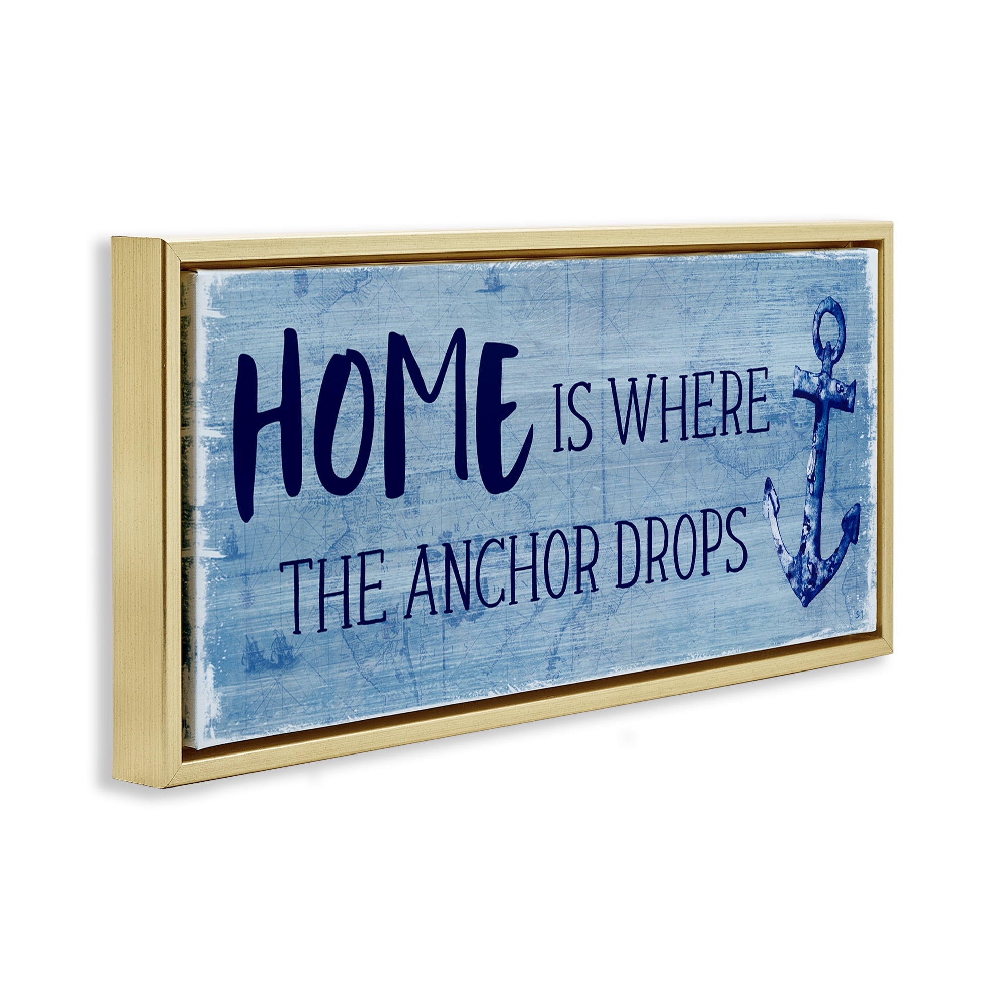 Stupell Industries Home Is Where Anchor Drops Nature Painting Gold Floater Framed Canvas Art Print Wall Art, 25 x 11