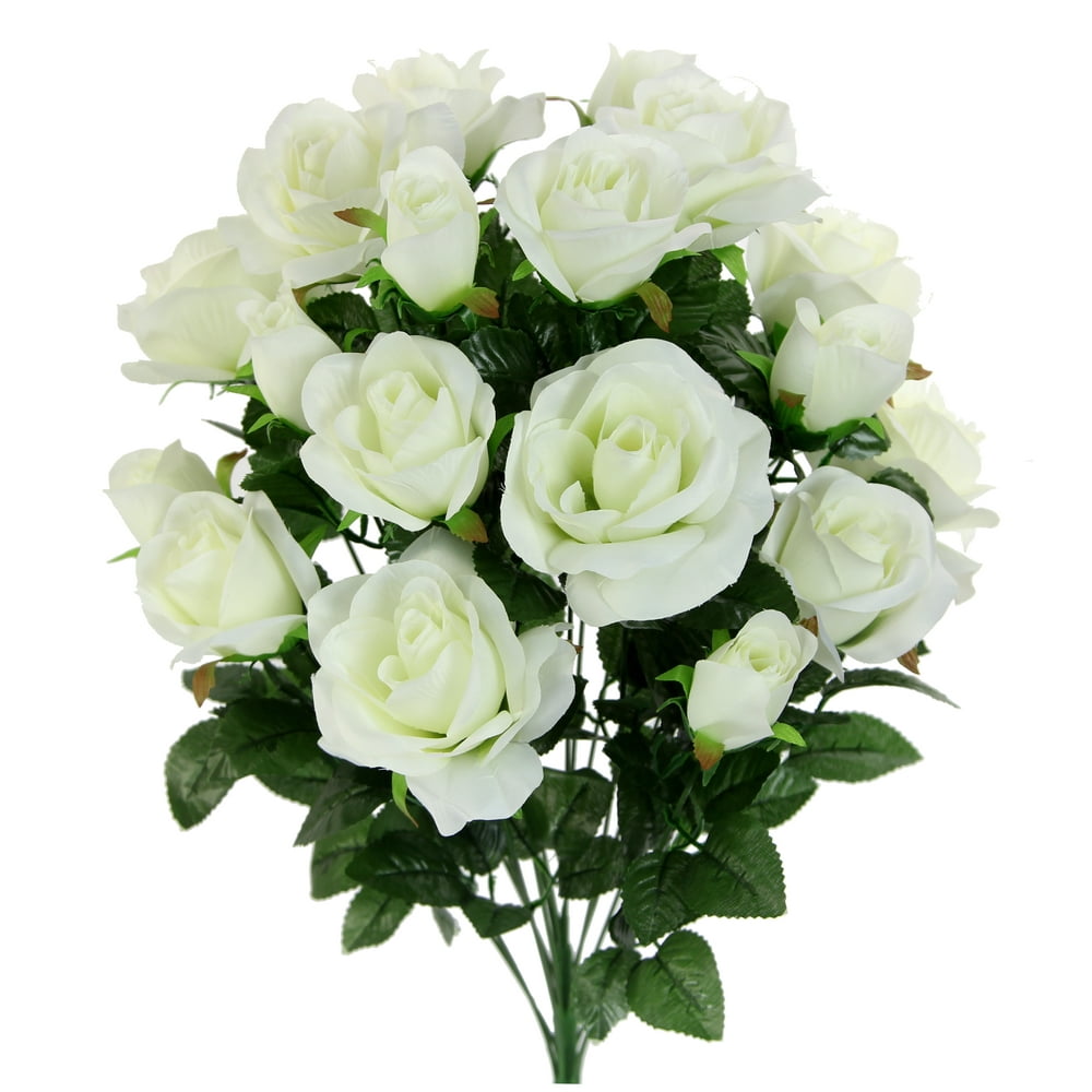 18 Stems Artificial Rose Buds Mixed Flower Bush