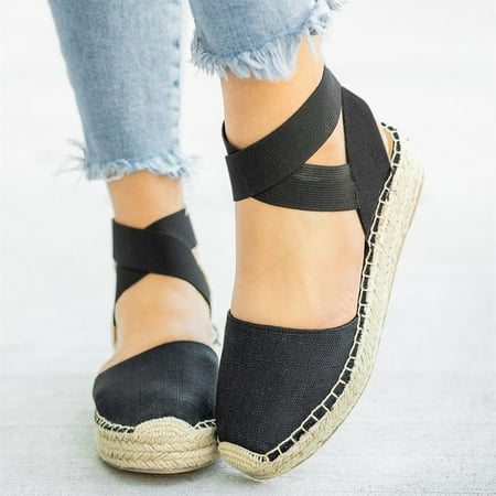 

Ykohkofe Womens Shoes Fashion Solid Color Fishermans Shoes Platform Elastic Flat Sandals Roman Shoes