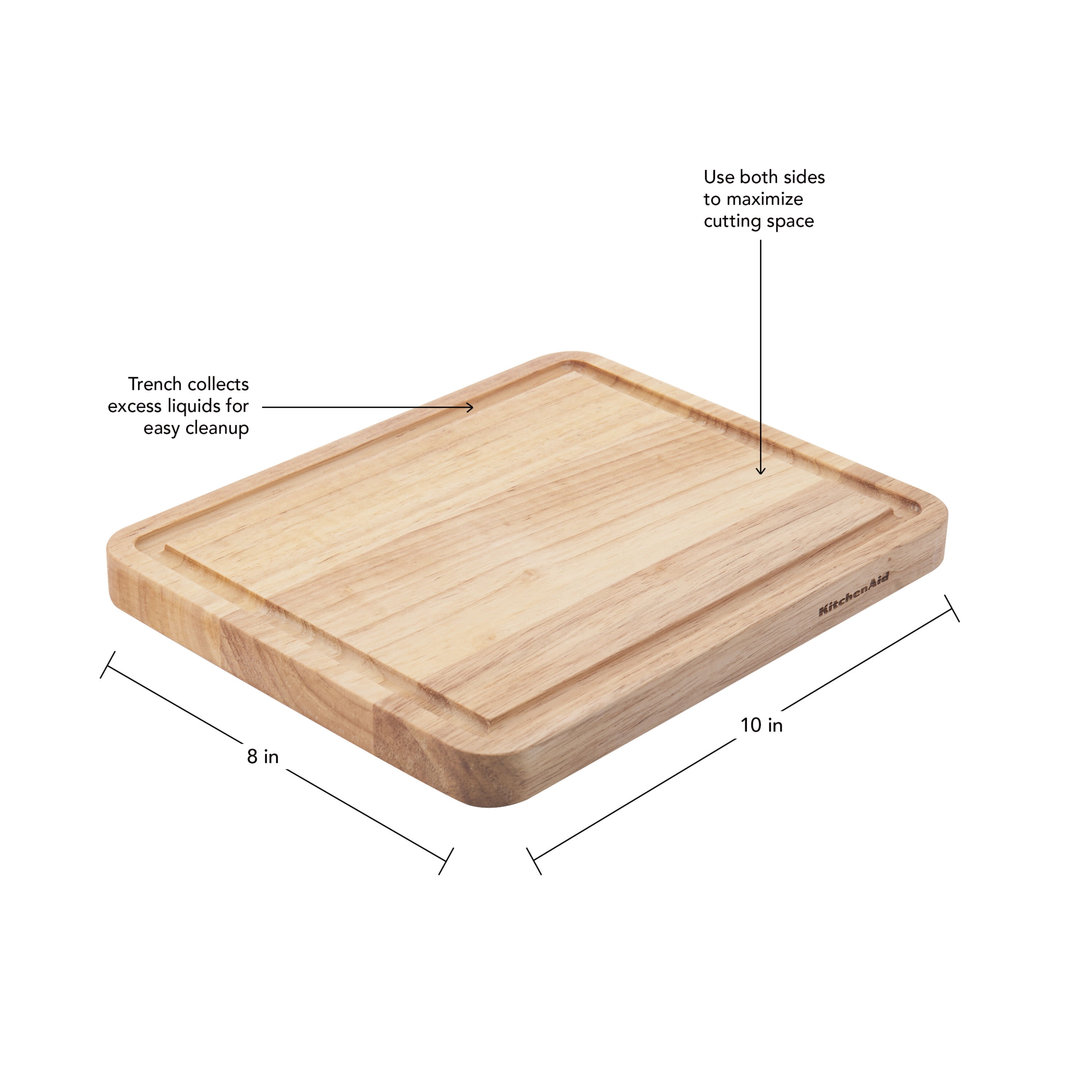 Kitchenaid Classic Rubberwood Cutting Board, 8-inches x 10-inches, Natural