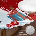 thumbnail image 3 of Red Snowman Christmas Round Tablecloth, Fitted Table Cover with Elastic for 36"-44" Round Tables, Xmas Tree Gifts Snowflake Winter Table Cloth Outdoor Indoor Dinning Party Waterproof Tablecloths, 3 of 7