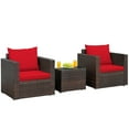 thumbnail image 1 of Patiojoy Ensemble de Mobilier de Patio en Rotin 3 Pcs avec 2 Sofas Coussinés et Table à Café pour l'Extérieur Rouge, 1 of 10
