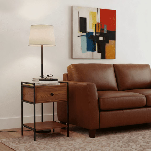 Azalea Park Walnut Wood 1 Drawer Side Table