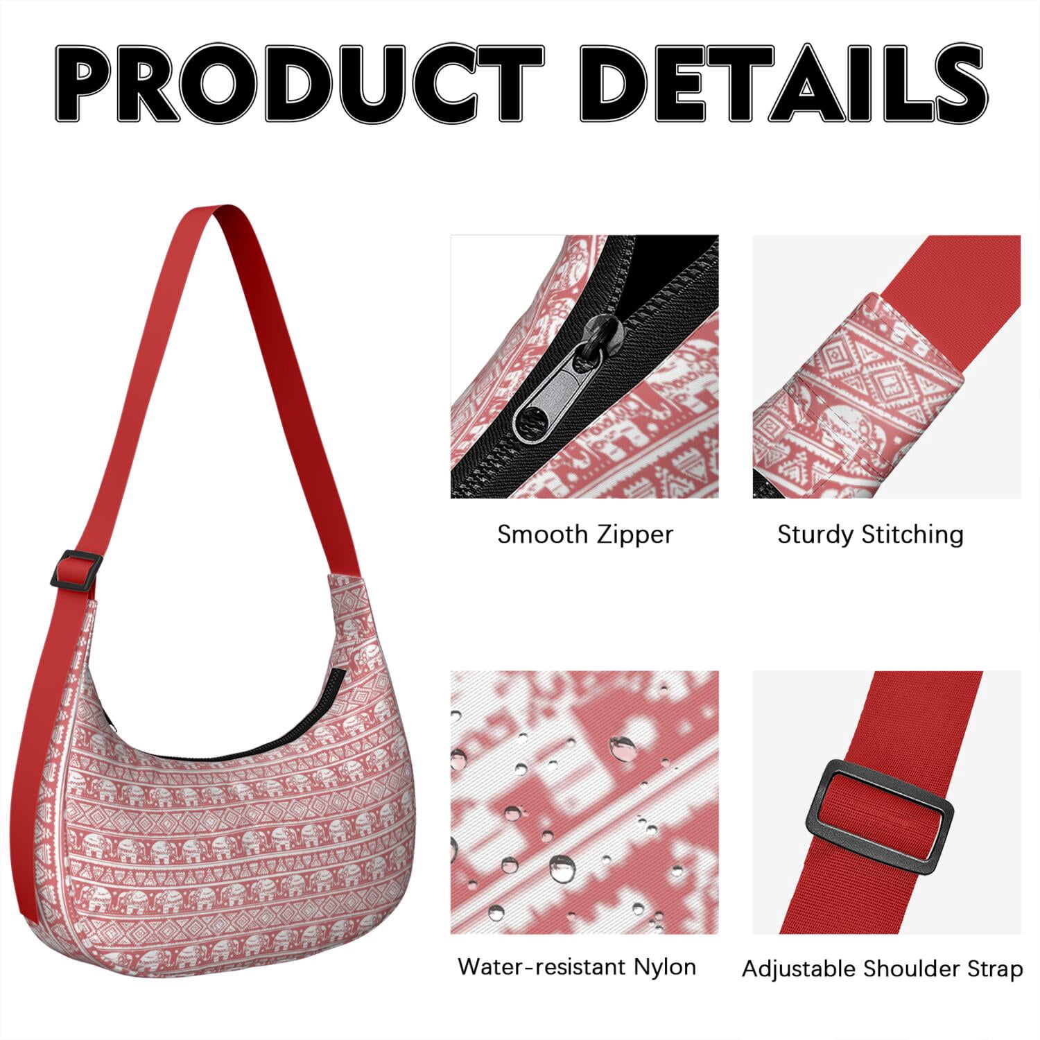 Fashion Shoulder Bag for Women – Lightweight & Durable, Trendy Yet Practical, Elephant and Paisley Design, Bohemian Mandala Style, Retro Ethnic Pattern Tote