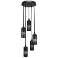 thumbnail image 1 of Empire 5 Light Cluster Pendalier mostrado en acabado negro mate con 4 cristales Matrix negros, 1 of 1