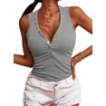 thumbnail image 1 of Qmyliery Women Ribbed Vest, Solid Color Deep V-neck Bodycon Tank Tops with Snap Buttons, S/ M/ L/ XL/ XXL/ XXXL, 1 of 2