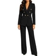 thumbnail image 4 of YSUEJPF Womens 2 Piece Business Casual Outfits Long Sleeve Blazer Straight Leg Pants Set Dressy Work Office Suit, 4 of 7