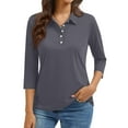 thumbnail image 2 of Women'S 3/4 Sleeve Collared Button Down Polo Shirts Golf Tee Casual Work T Shirts,Gray Xl, 2 of 5