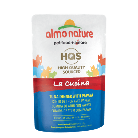 (12 Pack) Almo Nature HQS La Cucina Tuna dinner with Papaya in gravy Grain Free Wet Cat Food Pouches 1.97oz. Pouches