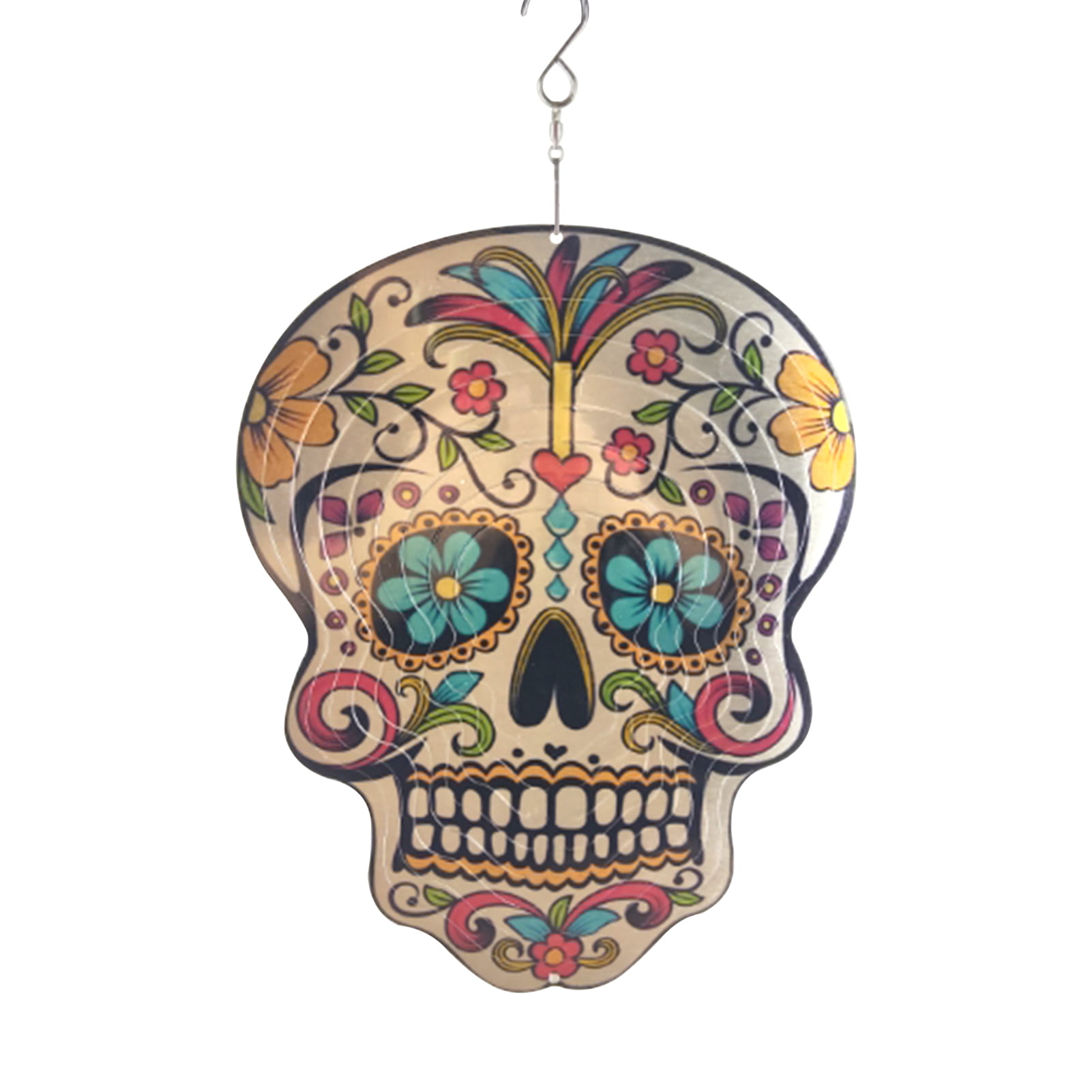 3D Wind Spinner Stainless Steel Sugar Skull Unique Decoration for Home Outdoor