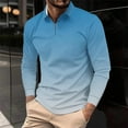 thumbnail image 2 of HOOMEUMY Men's Ombre Quarter Zip Long Sleeve T-Shirt Slim Fit Golf Shirt Turndown Collar Gradient Color Tops b_Blue L, 2 of 5