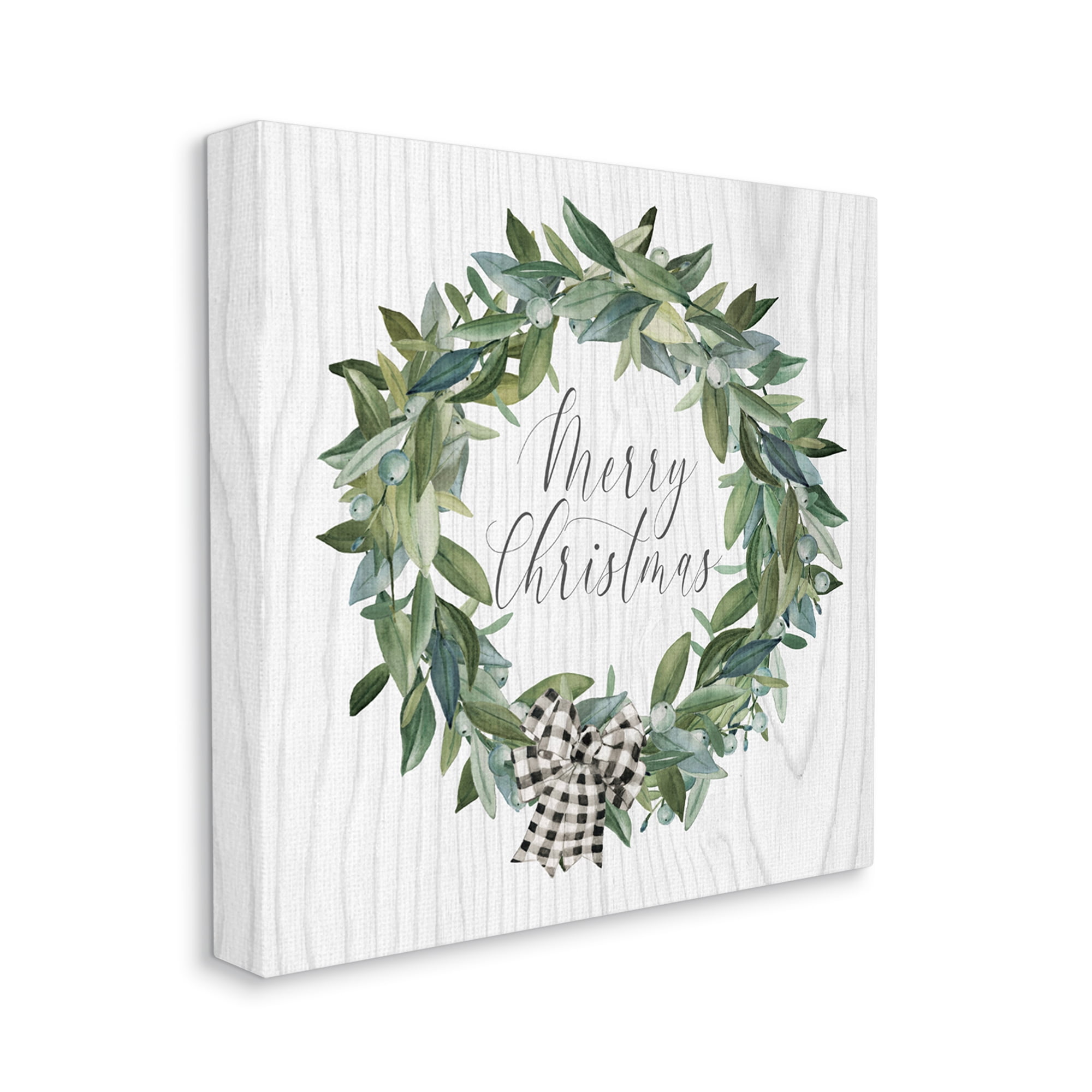 Stupell Industries Tartan Bow Wreath Holiday Painting Gallery Wrapped Canvas Print Wall Art, 30 x 30