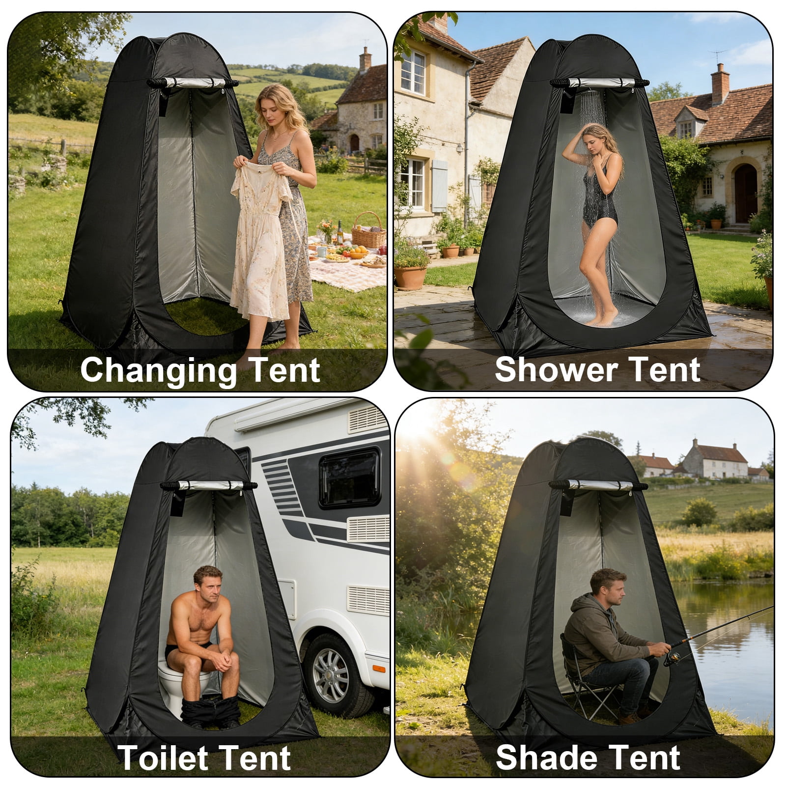 Camping Shower Tent, 3.9 x 3.9 x 6.2ft, Outdoor Pop Up Changing Tent, Portable Bathroom Toilet Tent Privacy Tent with Portable Bag for Camping, Beach, Hiking, Travelling