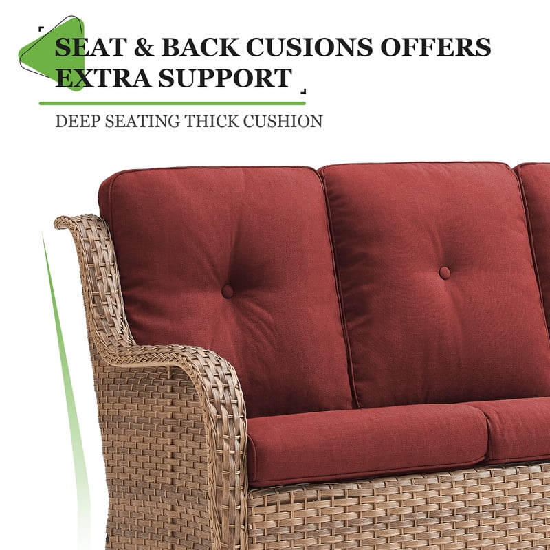 PARKWELL Outdoor Wicker 3-Seat Sofa Clearance,Weather Resistant Rattan Patio Couch with Deep Seat Anti-Slip Cushion