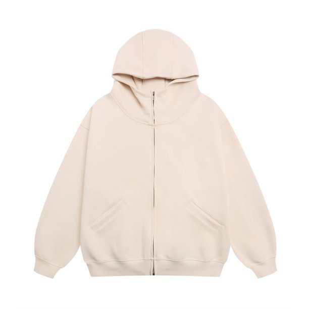 Autumn/Winter Heavyweight 500g Double-Headed Zipper High Neck Cardigan Jacket Solid Color Loose Casual Hoodie