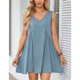 thumbnail image 3 of Womens Mini Sundress With Pockets A-line Cover Ups Summer Cotton Dress Pleated Sleeveless Casual Loose V Neck Cogild, 3 of 4