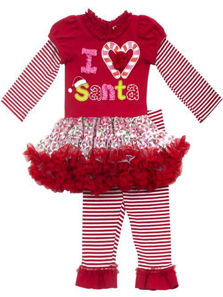 Rare Editions Little Girls Santa Stripe Tutu Legging Set