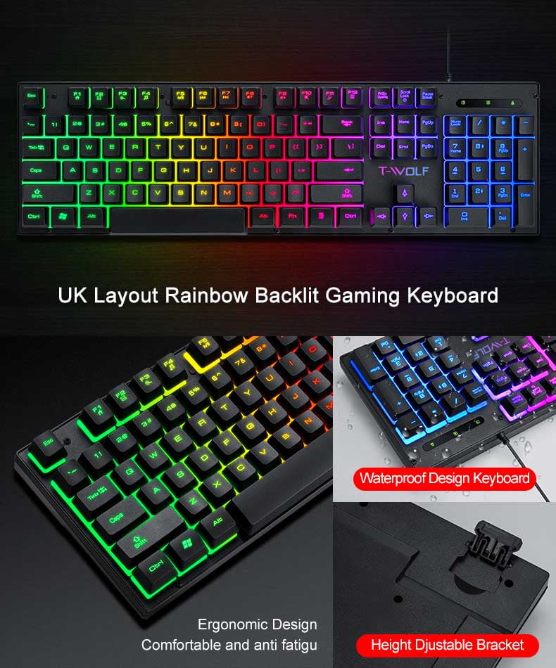 USB Wired Gaming Keyboard and Mouse and Headset Combo LED RGB Backlit 104 Keys Mechanical Feel for Laptop Computer Gamer Bundle