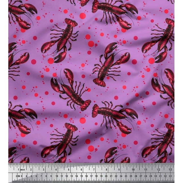 Soimoi Rayon Crepe Fabric Dot & Lobster Ocean Decor Fabric Printed Yard 46 Inch Wide