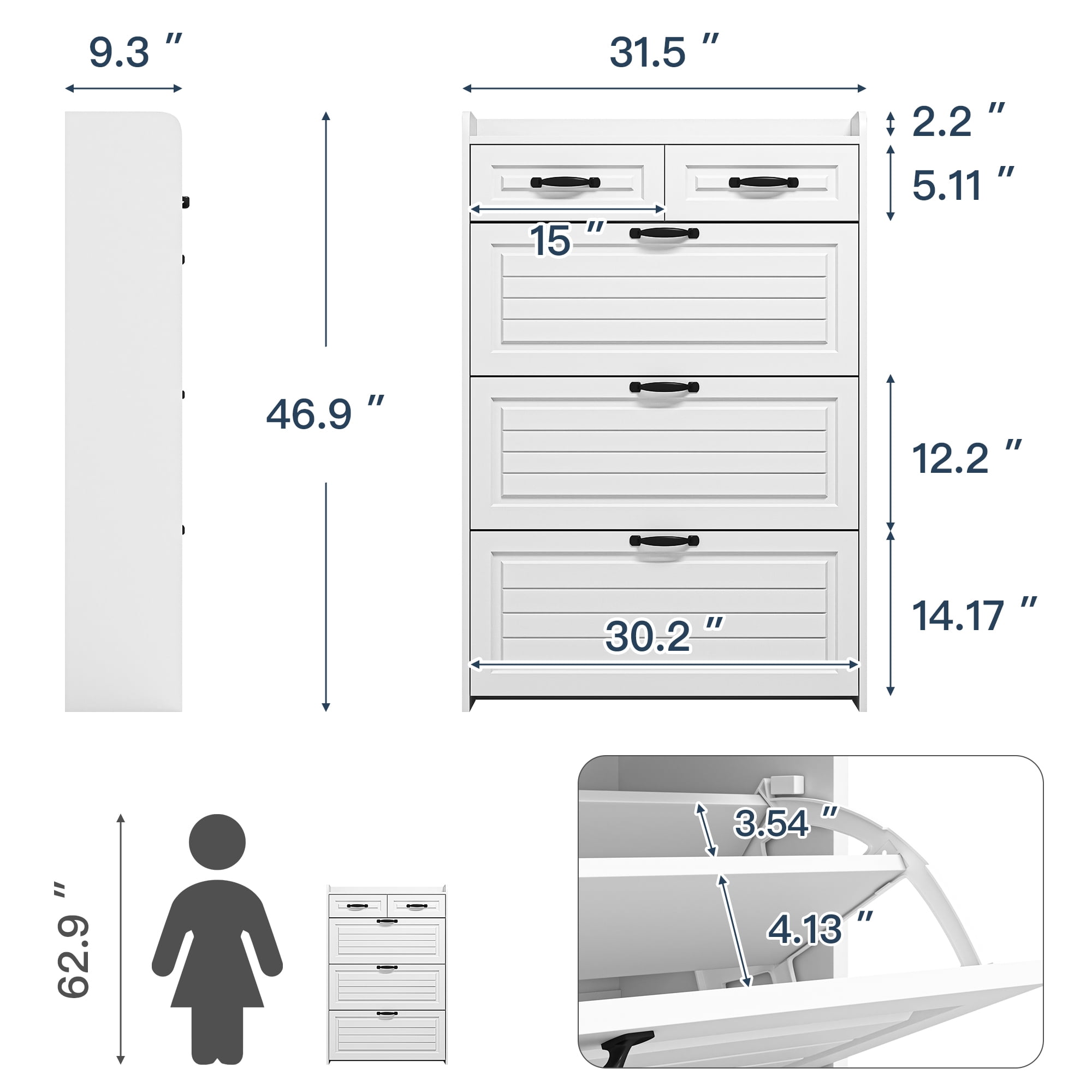 Demi Bonn Narrow Shoe Storage Cabinet, Shoe Cabinet for Entryway with 3 Flip Drawers, Wood Hidden Freestanding Shoe Organizer for Hallway, Bedroom, Apartment, White