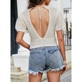 thumbnail image 3 of Jersey de mujer, Top corto de punto para mujer, cuello en V, manga corta, espalda abierta, Tops casu Abanopi Beige/Grande, 3 of 7