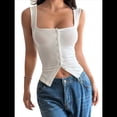 thumbnail image 3 of Camisetas Sin Mangas con Cuello Cuadrado y Botones Acanalados para Mujer, Lindas Camisetas de Verano Sin Mangas S, 3 of 7