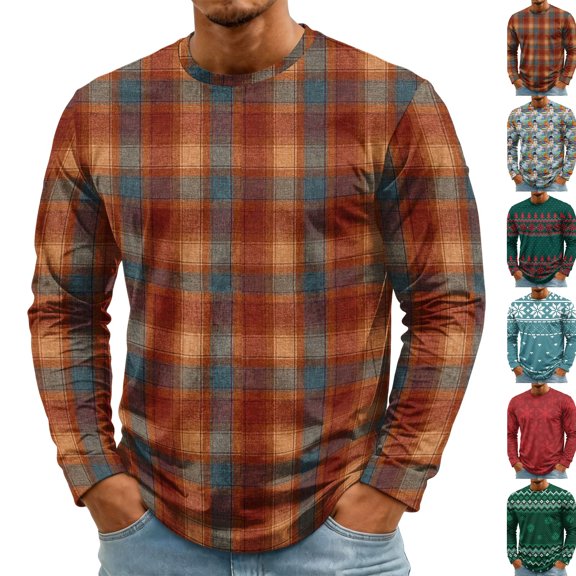 Christmas Men Round Neck Long Sleeve Pullover Top, Novelty Printed Xmas Festive Casual Wear, Comfortable Winter Party Shirts, Stylish Daily Outfit For Holiday Black 2XL