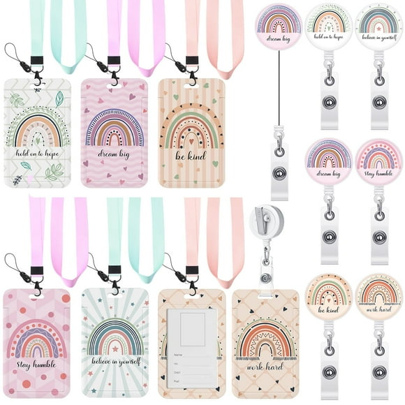 Silkfly 6 Sets Rainbow Inspirational ID Badge Holder with Lanyard and Retractable Clip, Pastel Teacher Lanyard Card CNA Badge Holder for Employee Appreciate Gift for Women Nurse Doctor Teacher