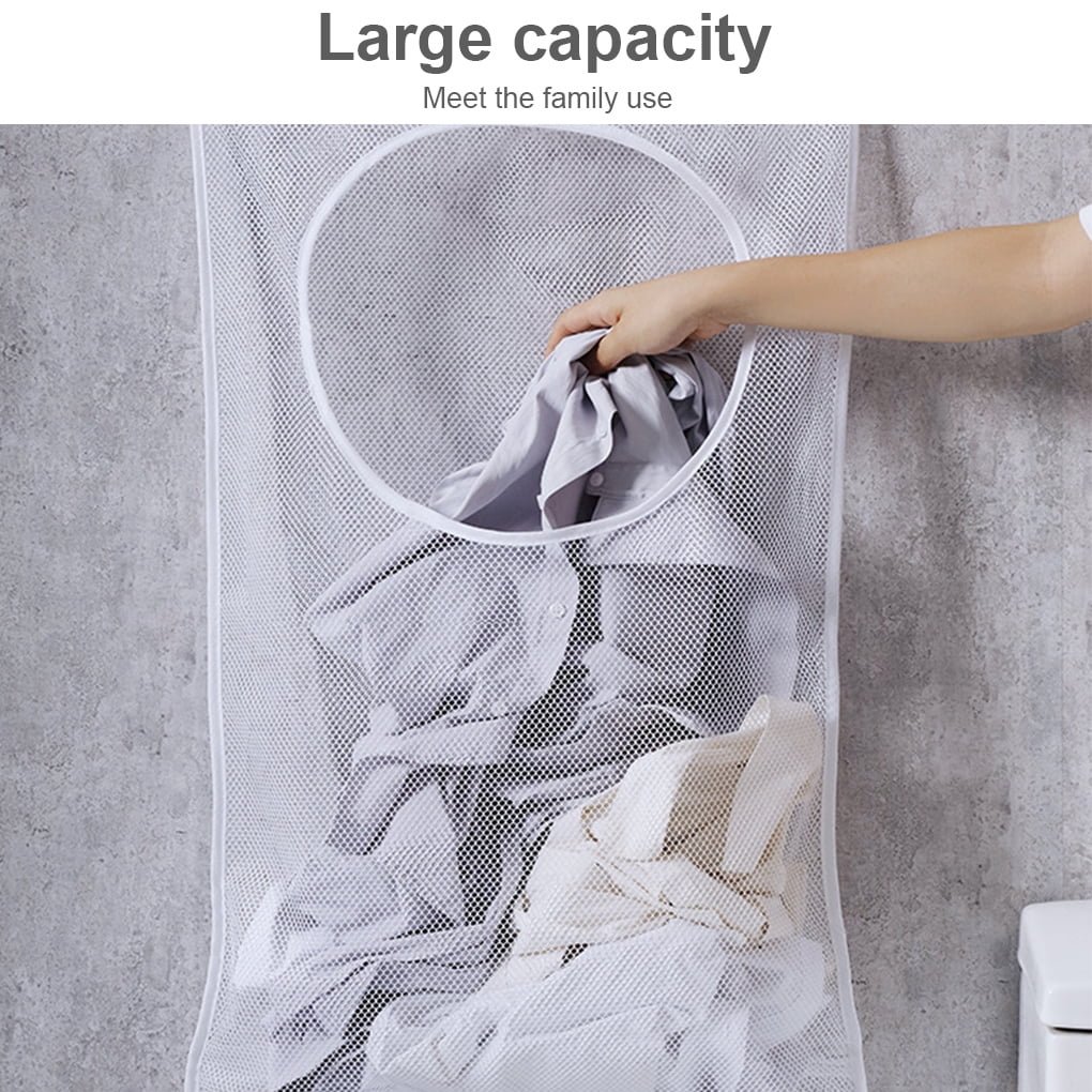 ROBOT-GXG Hanging Laundry Bag - Mesh Laundry Hamper - Hanging Laundry Hamper Bag Dirty Clothes Bag Collapsible Mesh Laundry Hamper Foldable Hanging Storage Basket with 2 Wall Hooks for Bathroom