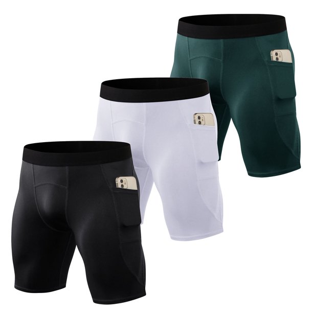 Pantalones cortos de compresión para hombre, paquete de 3 pares, bolsillos laterales, mallas deporti Abanopi Pantalones cortos deportivos