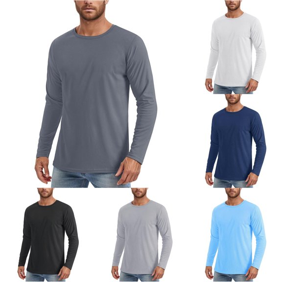 Men's UPF50 Sun Long Sleeve T Shirt Casual Comfortable Breathable Solid Color Basic Tee for Daily Wear Home Outdoor Hiking Spring Summer Men Tall Shirts Shirt Mens Medium T Shirts