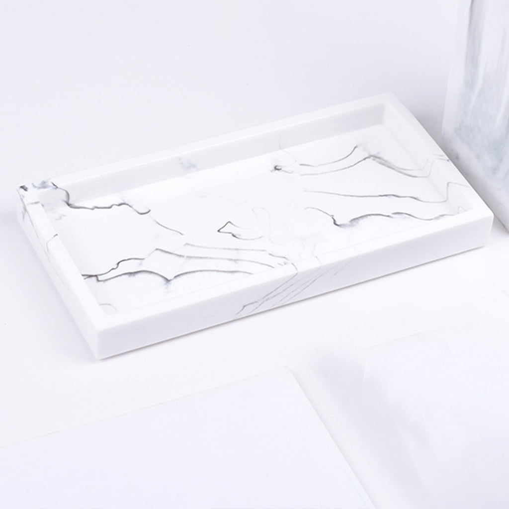 Marble Storage Tray Washroom Vanity Tray Kitchen Dresser Countertop Storage Holder Jewelry Dish Cosmetics Organizer Hotel Decoration - White