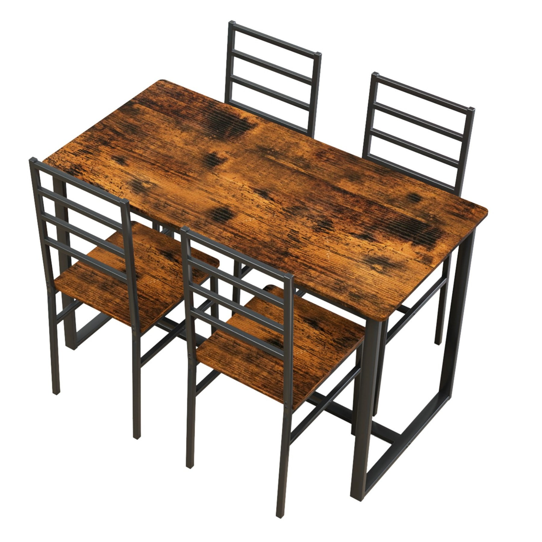 Leumius Dining Table Set for 4,Modern Wooden Kitchen Table, Square Dinette Set for Kitchen Dining Room,Dark Walnut 01