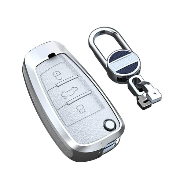 Keyless Wine Red Flip Key Fob Cover for Audi Q3 Q7 A3 A1 TT R8 Metal Leather Key Case Shell with Keychain