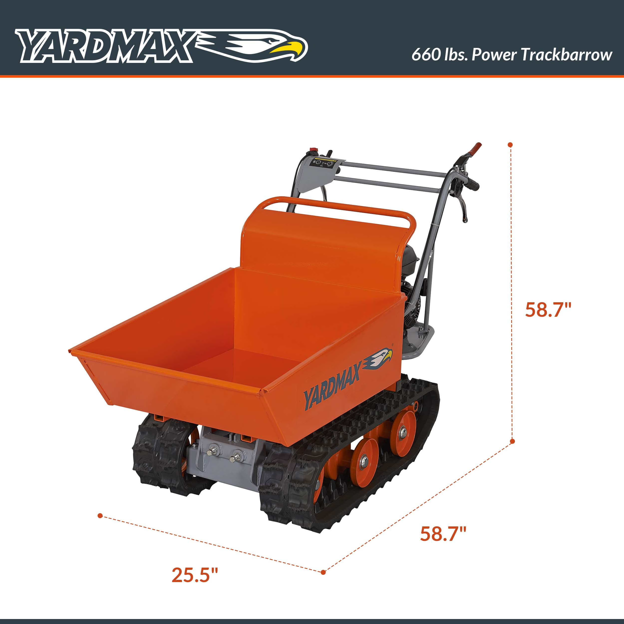 YARDMAX YD8103 Track Barrow, 660 lb. Capacity, Briggs and Stratton, CR950, 6.5 hp, 208cc