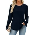 thumbnail image 7 of SYMOID Womens Navy Waffle Knit Long Sleeve Top - Crew Neck Stretchy Relaxed Fit with Chest Pocket, Casual Daily/Layering Wear (S-XXL),Size L, 7 of 7