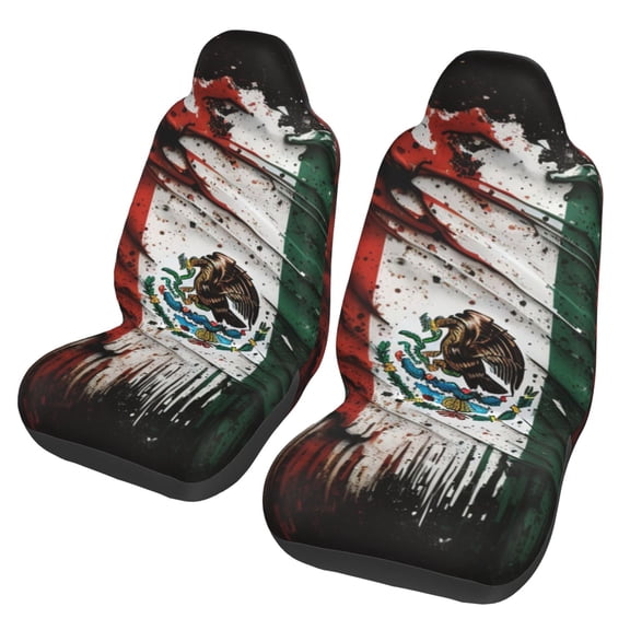 Mexican Flag Cool Vintage Car Seat Cover 2 Pcs Auto Front Bucket Seats Protector Cushion Universal Vehicle Truck SUV