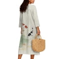 thumbnail image 2 of DISNIMO Womens Casual Maxi Dress Fish Print Linen Style V Neck Dresses Lightweight 3/4 Sleeve Midi Dress Fashion Loose Dress for Women, S, 2 of 6