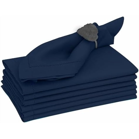 Premium Linen Napkins Set of 6-20x20 Inch, Classic Hemstitch, Mitered Corner Cloth Napkins - Soft, Elegant Dinner Napkins Cloth Washable for Weddings, Parties, Everyday Use - Navy