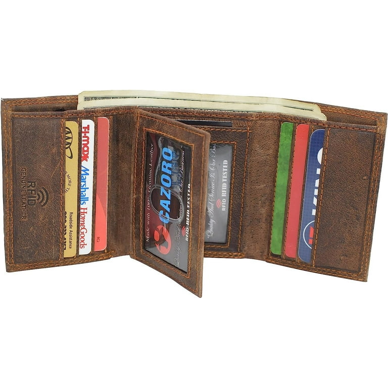 小物 Vintage Leather Wallet RFID Blocking Premium Vintage Leather Classic Trifold Credit Card